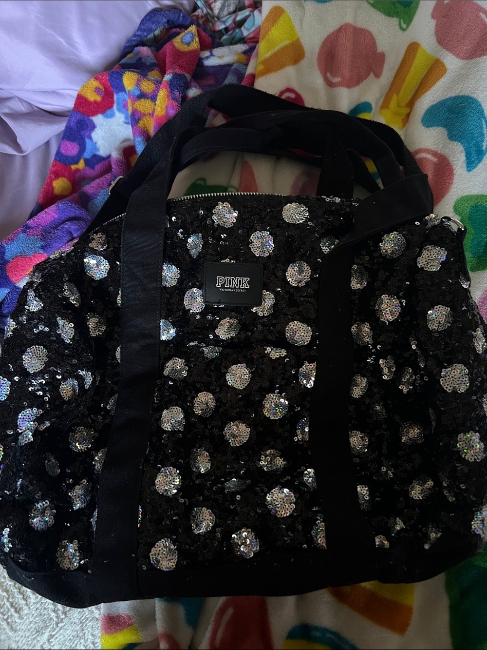 PINK Victoria's Secret Black Sequin Polka Dot Tote